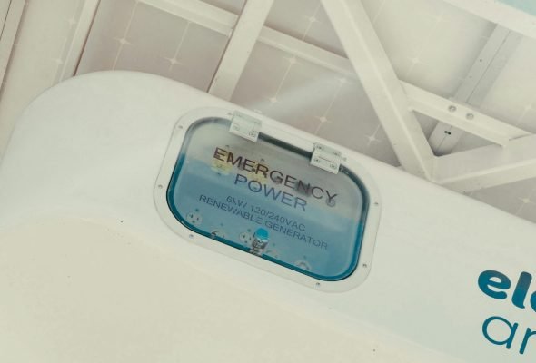 Image of an emergency power generator powered by renewable energy, featuring clean technology concepts.